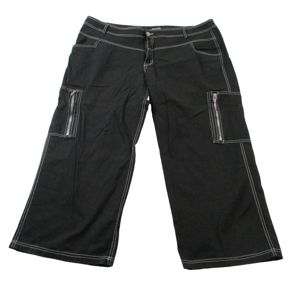 Poster Grl Pants Womens 3X Black Capri Wide Leg Cargo Zip Pockets Twill 1430